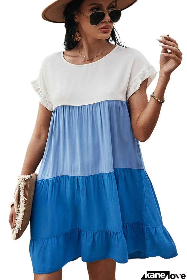 Loose Fit Ruffled Color Block Dress