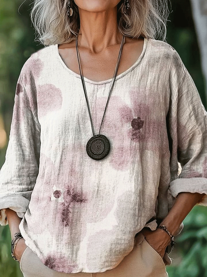 Women's Vintage Flower Art Print Casual Cotton And Linen Shirt