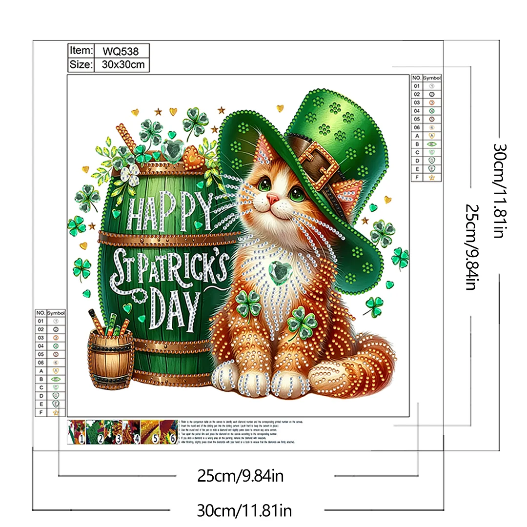 St Patricks Day Cat Special Shaped 5D DIY Partial Drill Diamonds Dots Gem Art Kits for Adults Beginners Home Decor Diamonds Paintings Gem Art 11.81 X11.81inch