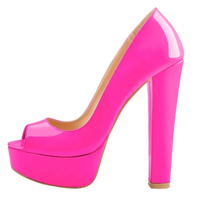 Custom Made Hot Pink Peep Toe Chunky Heel Evening Pumps Vdcoo