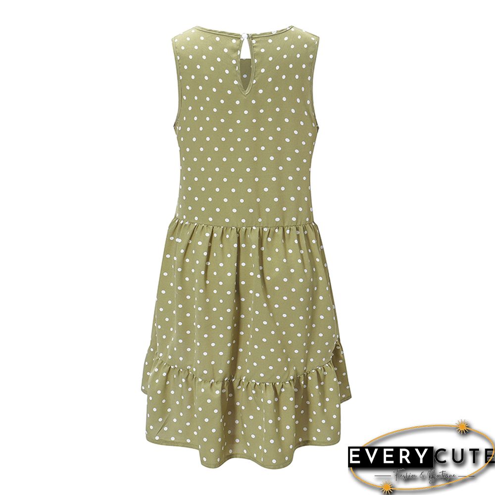 Light Green Polka Dot Ruffled Hem Loose Fit Tank Dress