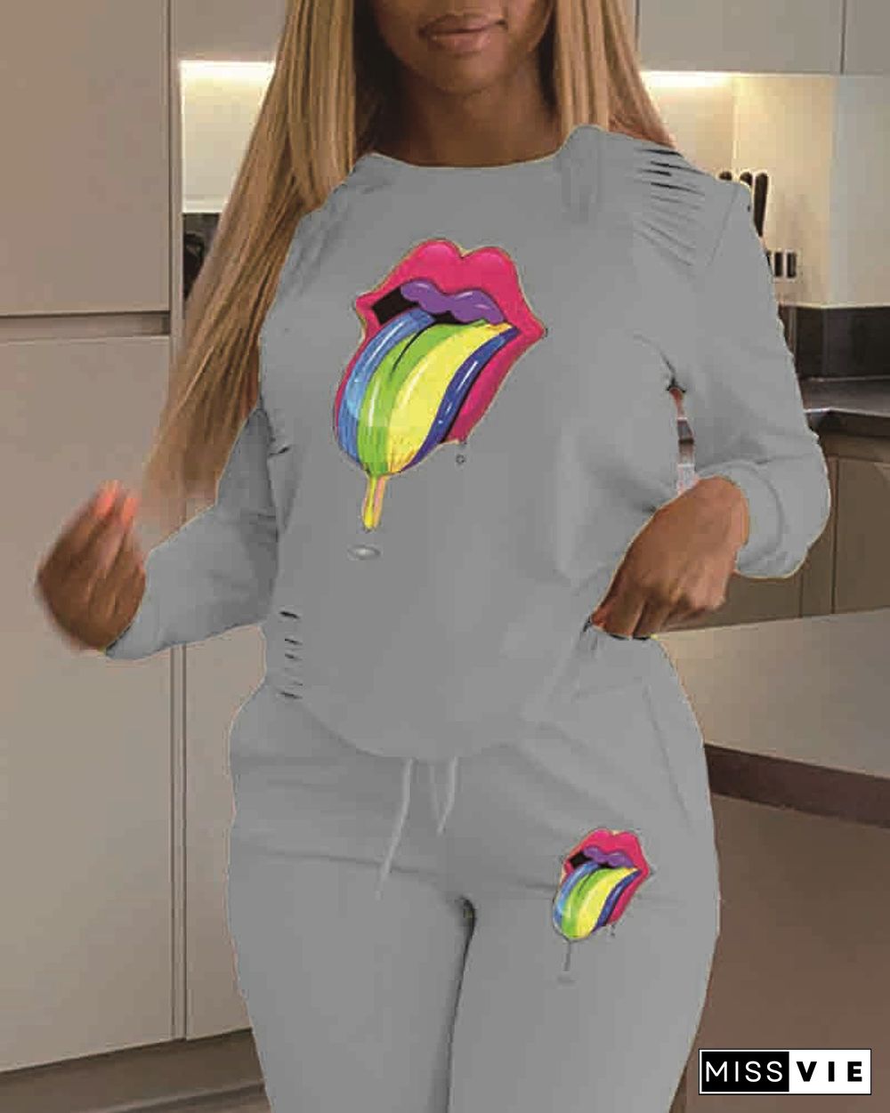 Mouth Pattern Ribbed Tracksuit