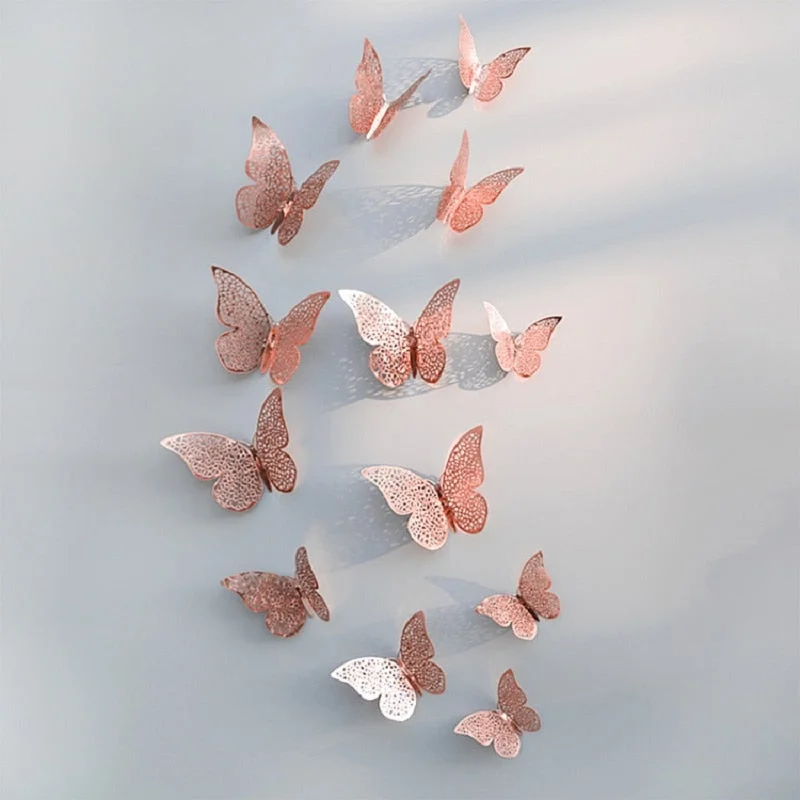 12Pcs 3D Hollow Butterfly Wall Sticker For Home Decoration DIY Wall Stickers For Kids Rooms Party Wedding Decor Butterfly Fridge