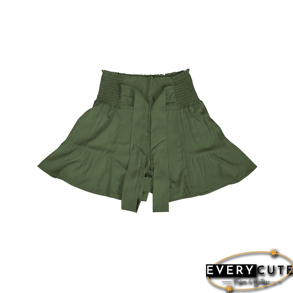 Green Ruffle Hem Tie Waist Wide Leg Culotte