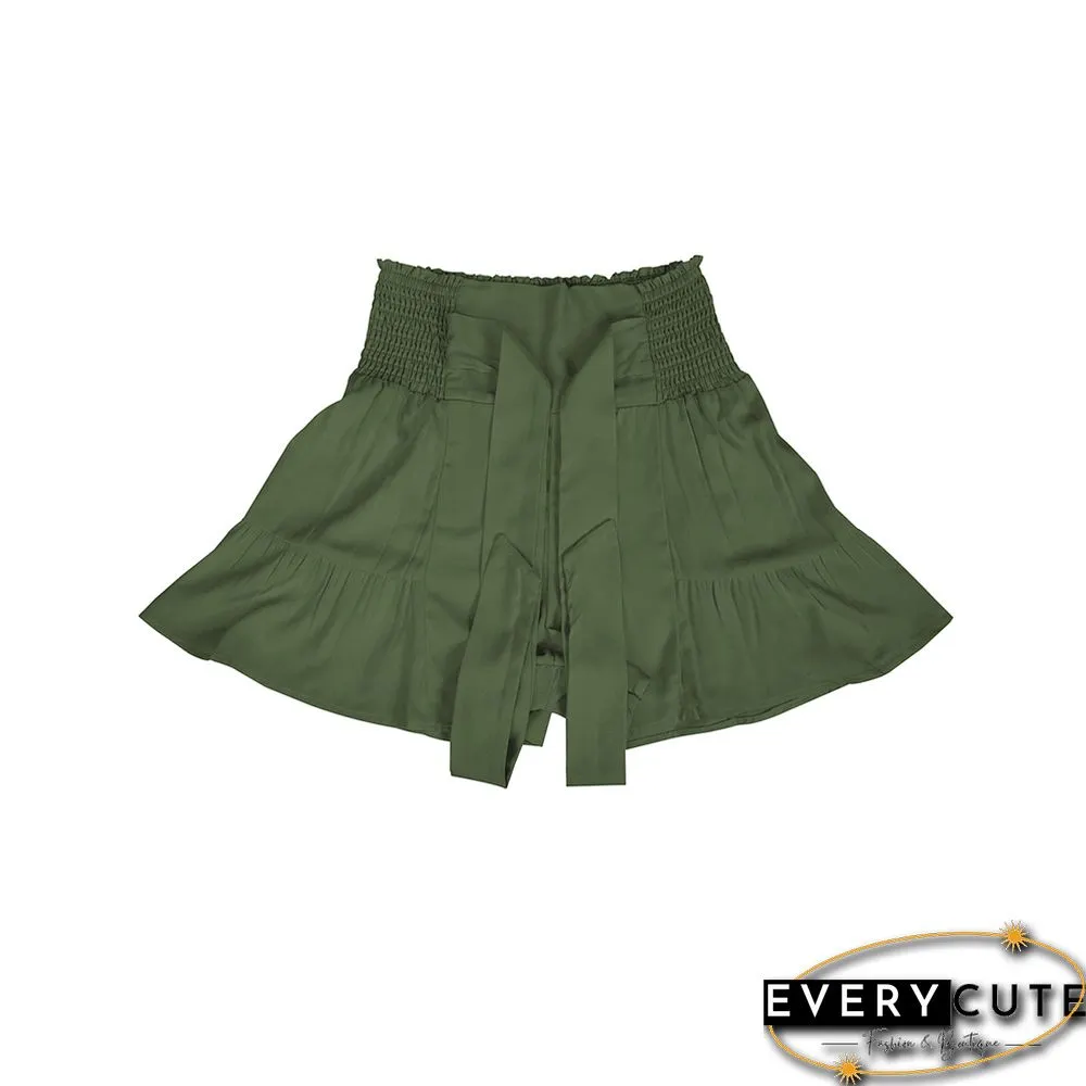Green Ruffle Hem Tie Waist Wide Leg Culotte