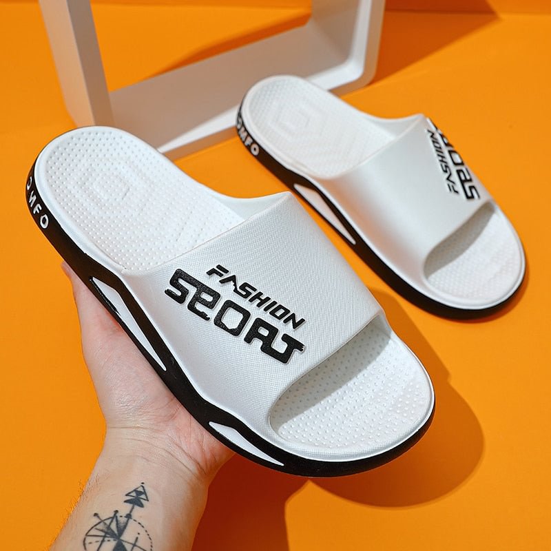  Summer Men's Slippers Thick Platform Alphabet Beach Sandals Non-slip Flat Zapatos Hombre Casual Shoes Women Flip Flops Slippers
