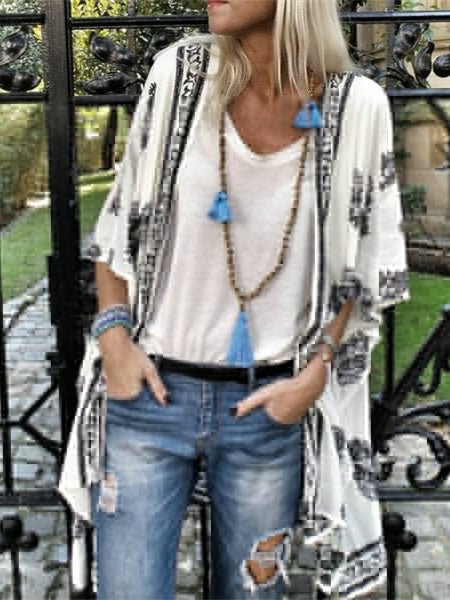 Cardigan Mid Length Printed Mid Sleeve Cardigan Shirt