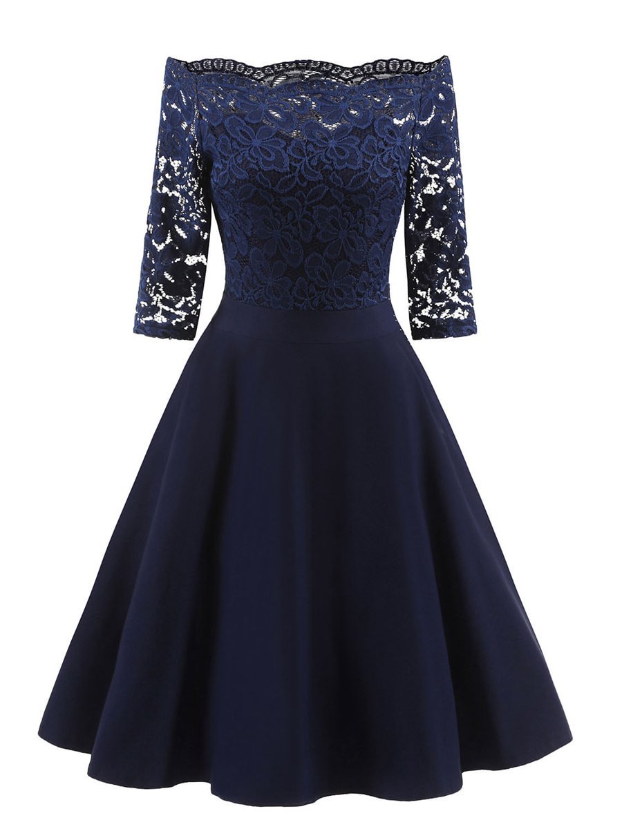 Elegant Dress Off Shoulder Lace Patchwork Dress