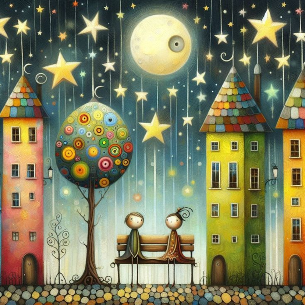 House Under The Moon 40*40cm(canvas) full round drill diamond painting