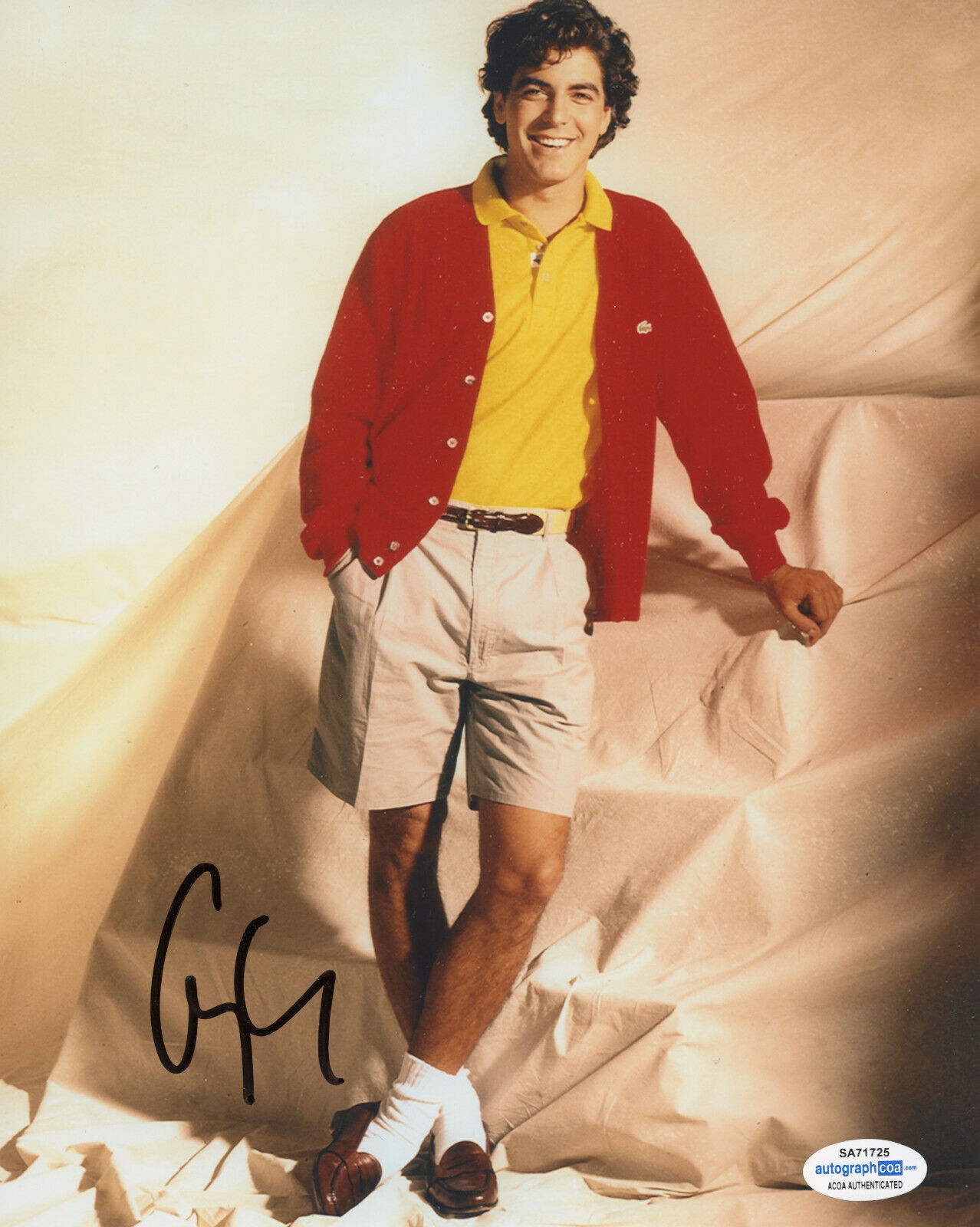 YOUNG GEORGE CLOONEY SIGNED 8x10 Photo Poster painting! ER FACTS OF LIFE ACOA COA EXACT PROOF!