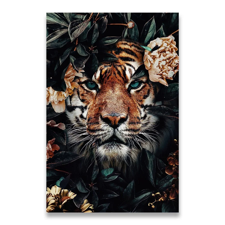 Flower Animal Lion Tiger Deer Leopard Abstract Canvas Painting Wall Art Nordic Print Poster Decorative Picture Living Room Decor