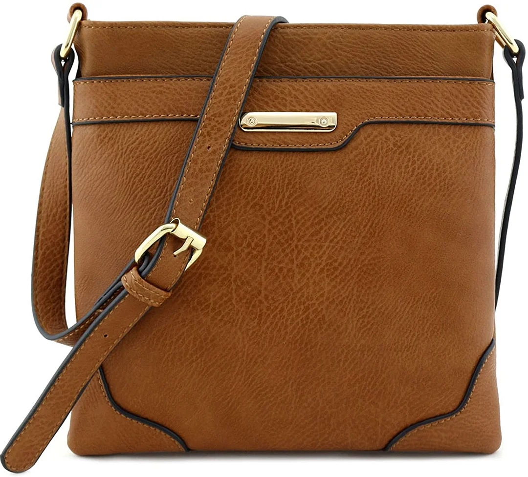 Solid Modern Classic Crossbody Bag with Gold Plate