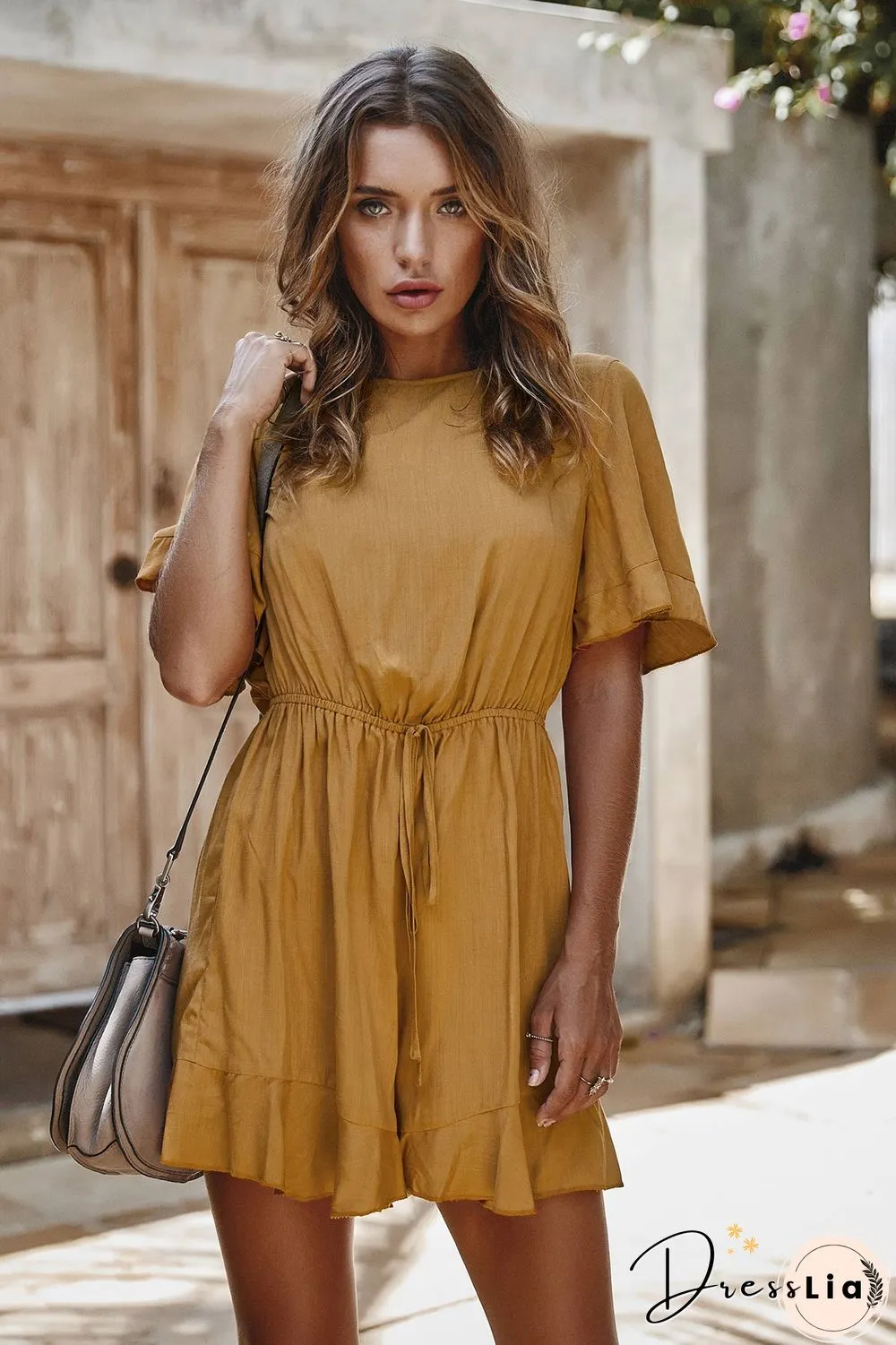 Solid Color Short-Sleeve Rompers