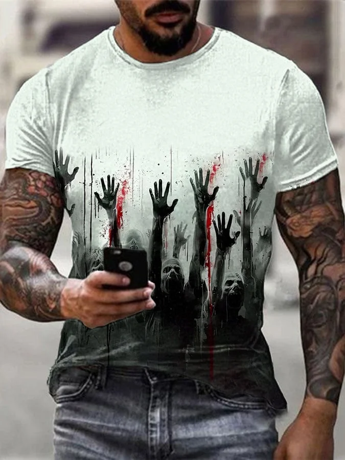 Men's Blood Hand Stain Halloween Horror Print T-Shirt