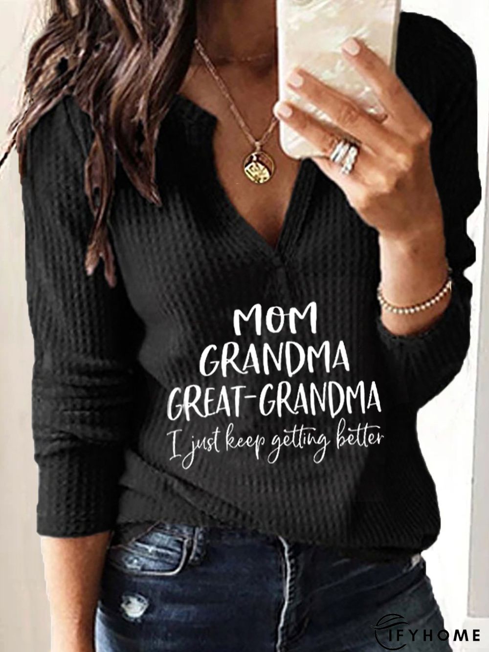 Loose V Neck Text Letters T-Shirt | IFYHOME