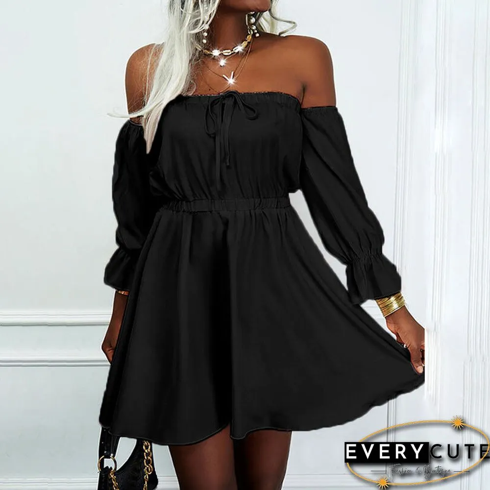 Off Shoulder Long Sleeve Elastic Waist Mini Dress