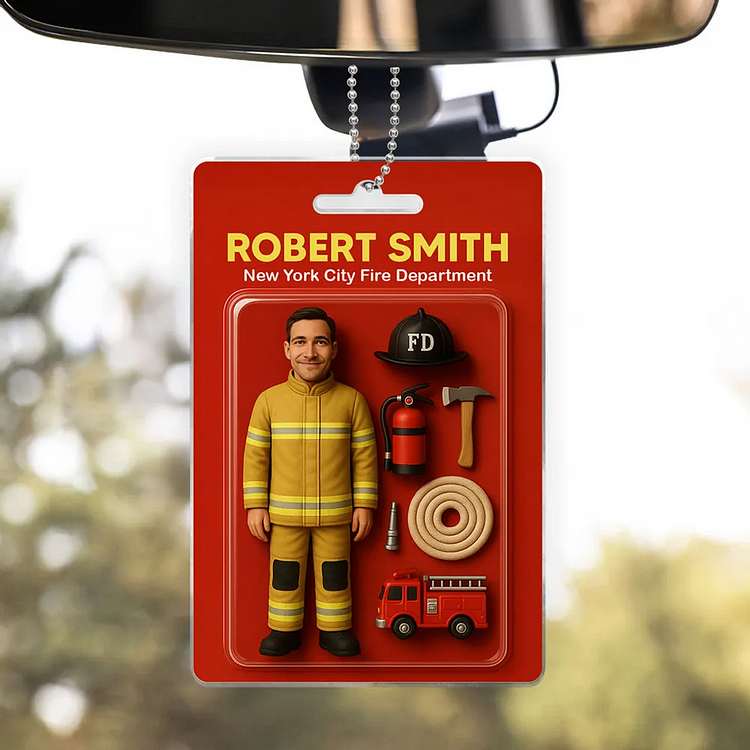 Custom 3D Action Figure Pack Packaging Toy Box Style Art Gift Personalized Acrylic Car Hanger Gift for Dad