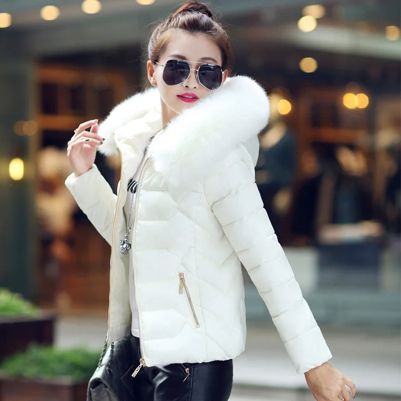 Toloer New Winter Dress Big Wool Collar Cotton-Padded Jacket Female Short Style Hooded Down Cotton-Padded Jacket Coat Fashion Slim Warm Cotton-Padded Jacket-Outfit Ideas