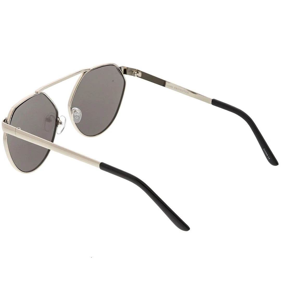 Oversize Geometric Metal Aviator glasses With Mirrored Flat Lens 60mm