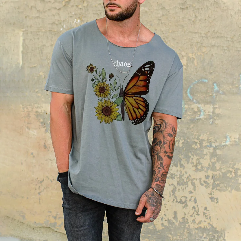 Flowers Butterfly Graphic Print T-shirt