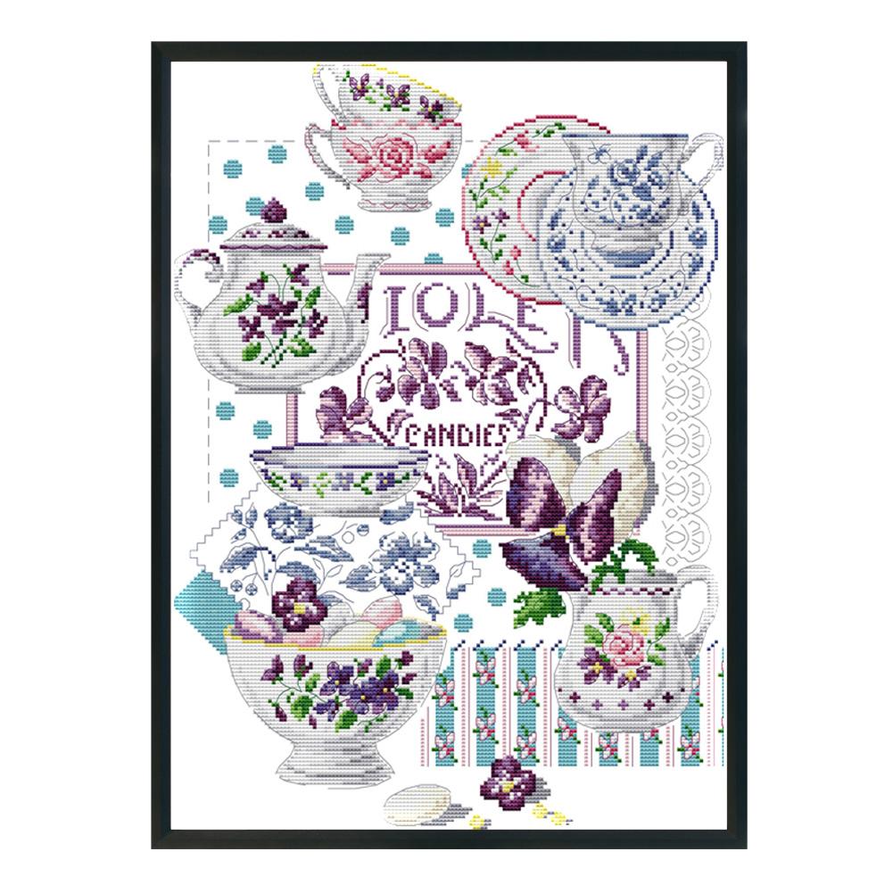 

Teacup Story - 14CT Stamped Cross Stitch - 46*35cm, 501 Original