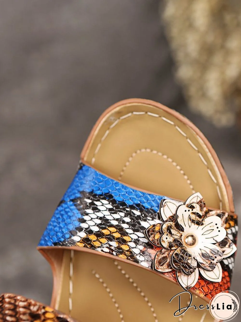 3D Floral Snake Print Wedge Sandals Slippers
