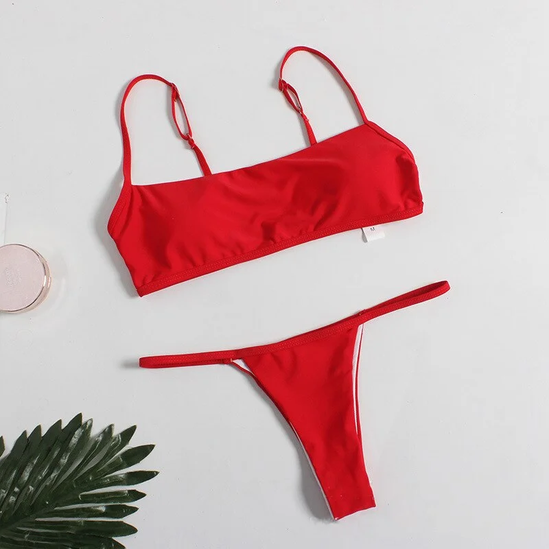 2020 New sexy bikini set backless swimwear women striped swimsuit bathing suit female solid biquini Brazilian Monokini Beachwear