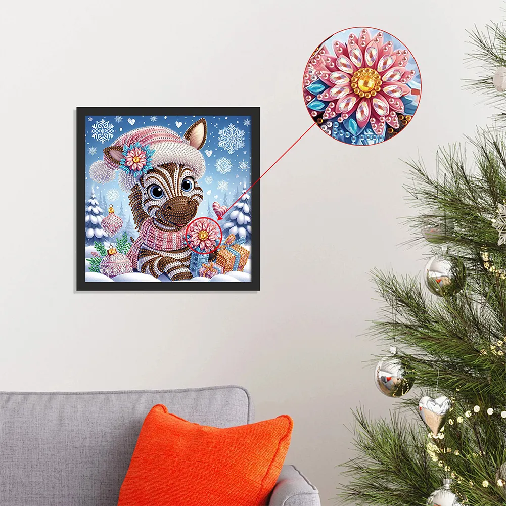 Diamond Painting - Partial Special Shaped Drill - Christmas Zebra(Canvas|30*30cm)