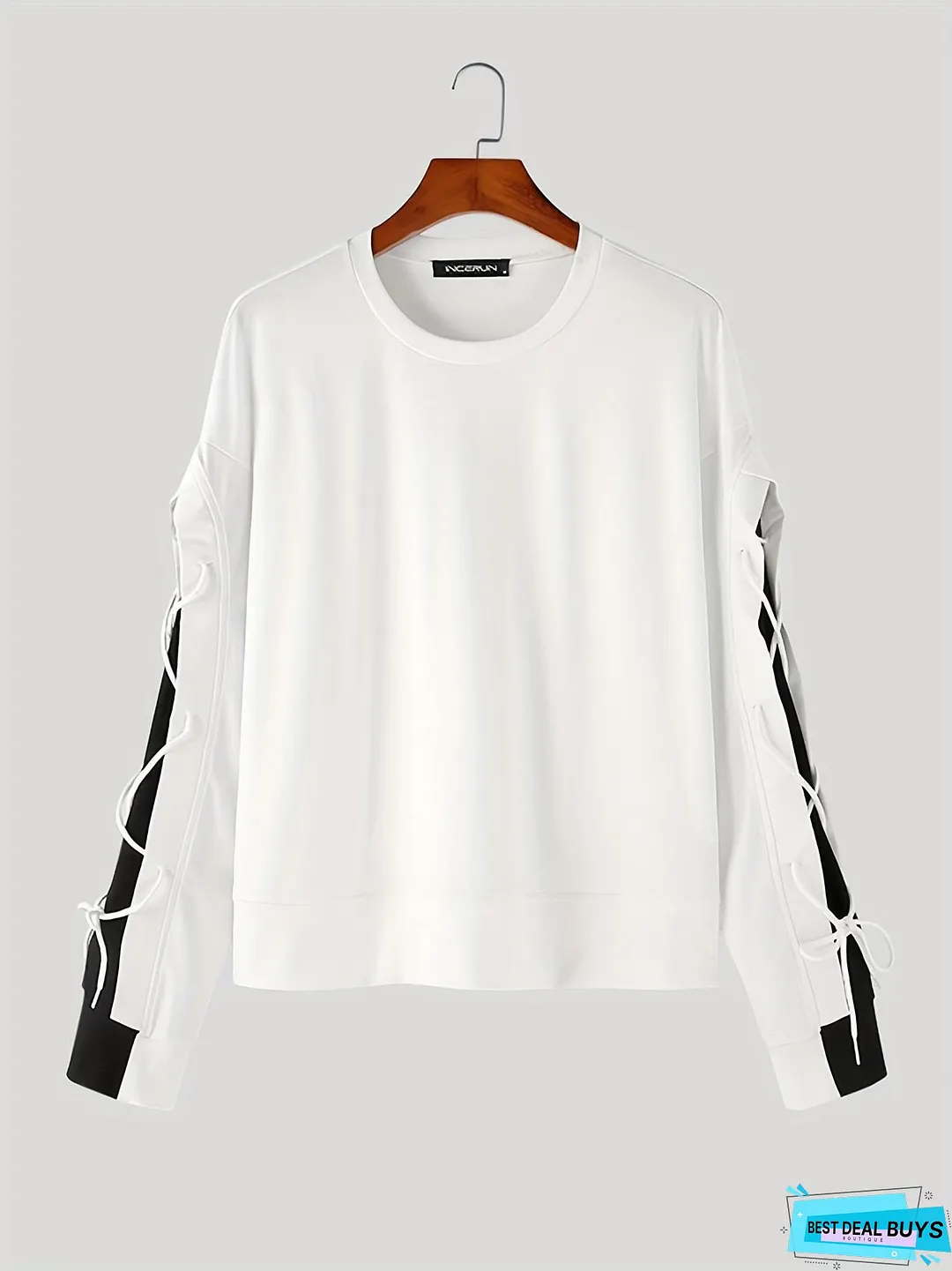 Plus Size Men's Contrast Color Sweatshirt Oversized Fashion Drawstring Tops, Men's Clothing