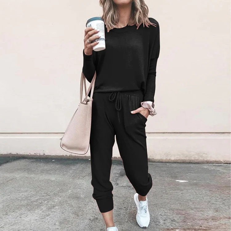 Casual Solid Color T-shirt Pants Two-piece Set