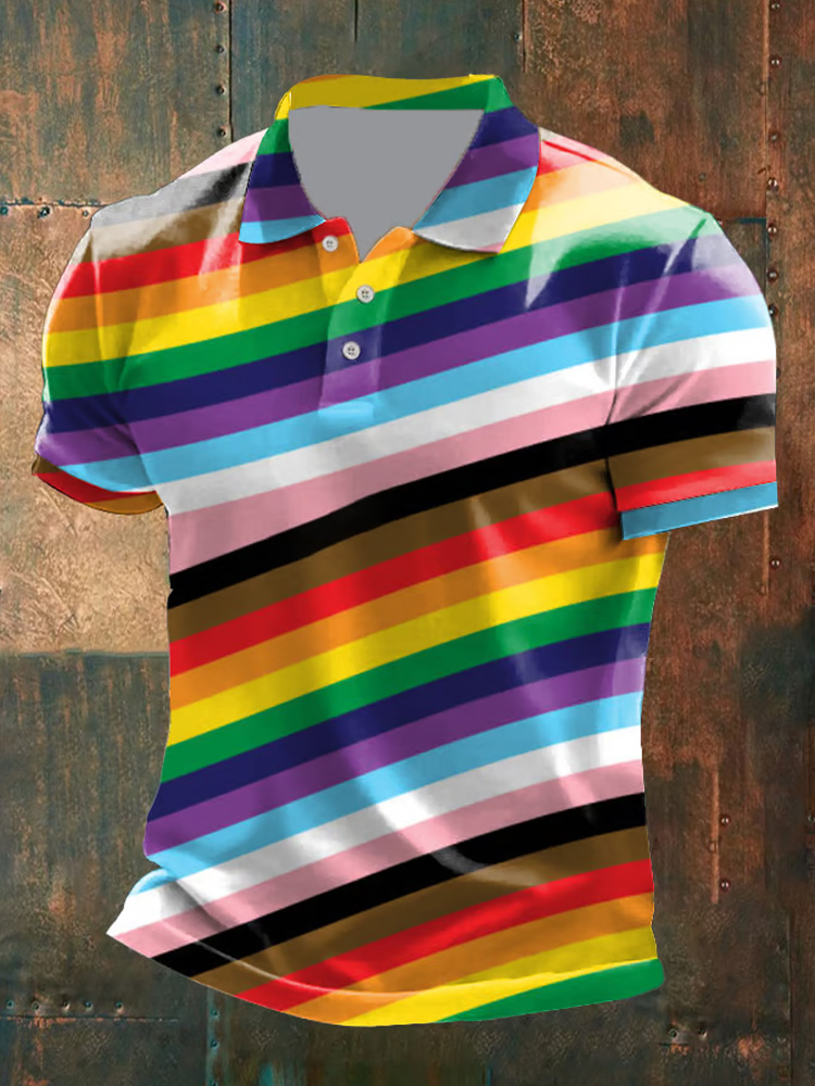 Comstylish Men's Gay Pride Print Casual Short Polo Shirt