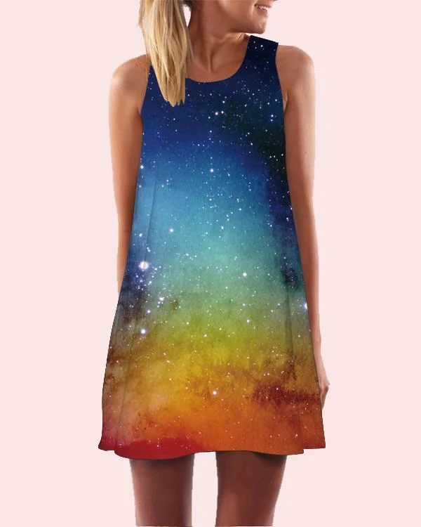 galaxy printed sleeveless beach dress p110889