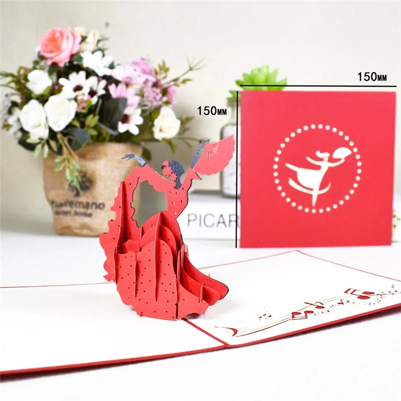 10 Pack 3D Pop-Up Cards Dancing Girl Birthday Gift Card for Girl with Envelope Sticker Greeting Cards