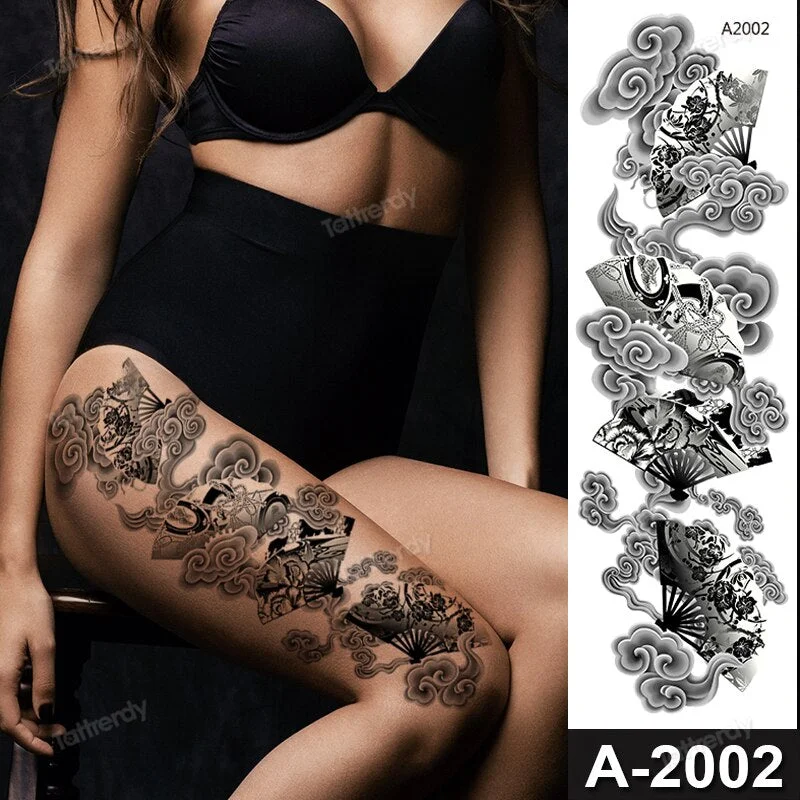 sexy temporary tattoo large body art thigh leg arm sleeve tattoo sticker fish dragon totem lotus peony flower tatoo fake water