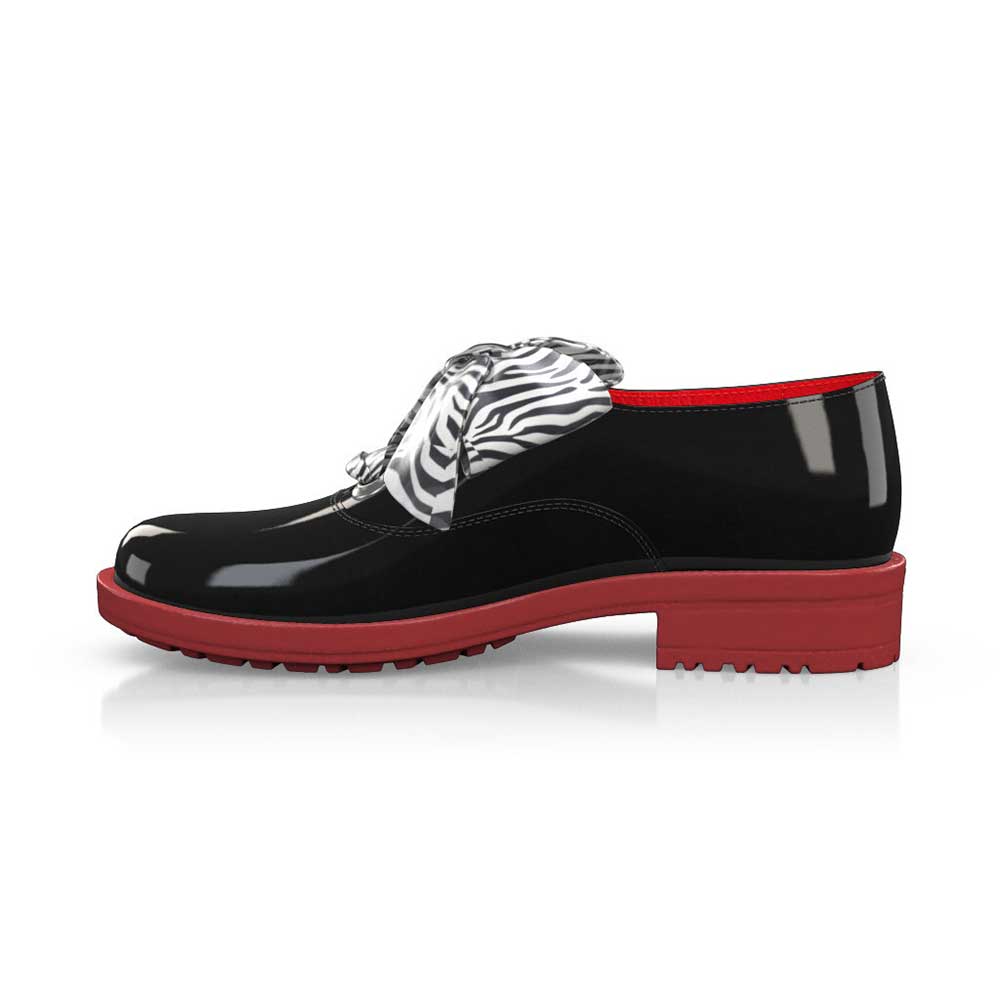 Black & Red Patent Leather Round Toe Block Heel Lace-Up Oxford Shoes Nicepairs