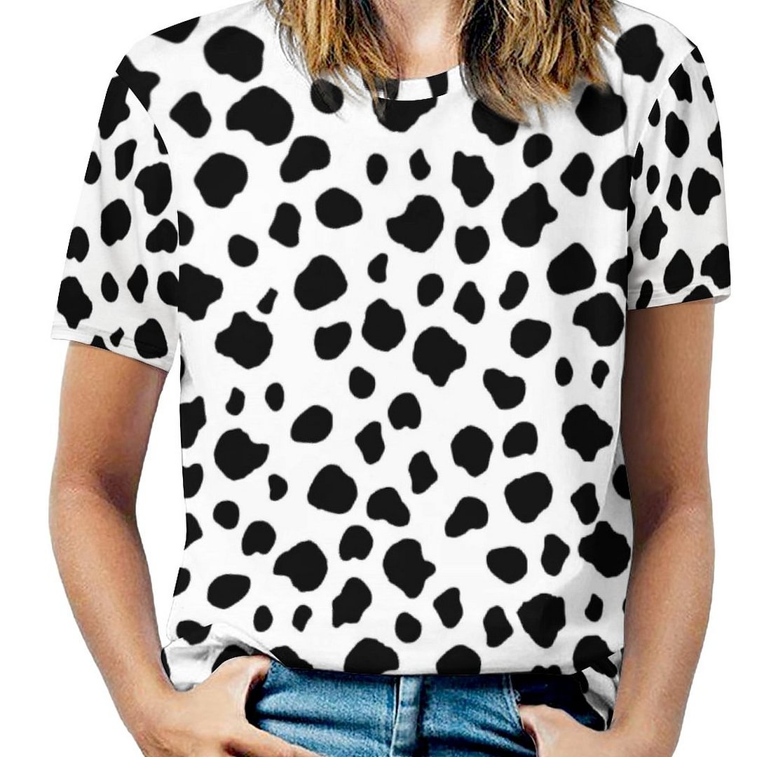 Dalmatian Cow Print Short Sleeve Shirt Women Plus Size Blouse Tunics Tops