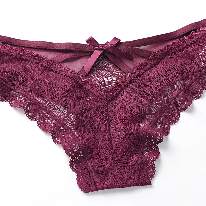 Churchf Crotch Breathable Cotton Lace Underwear Large Size Lady Sexy Multi-Colored Bows Pants Transparent Seduction