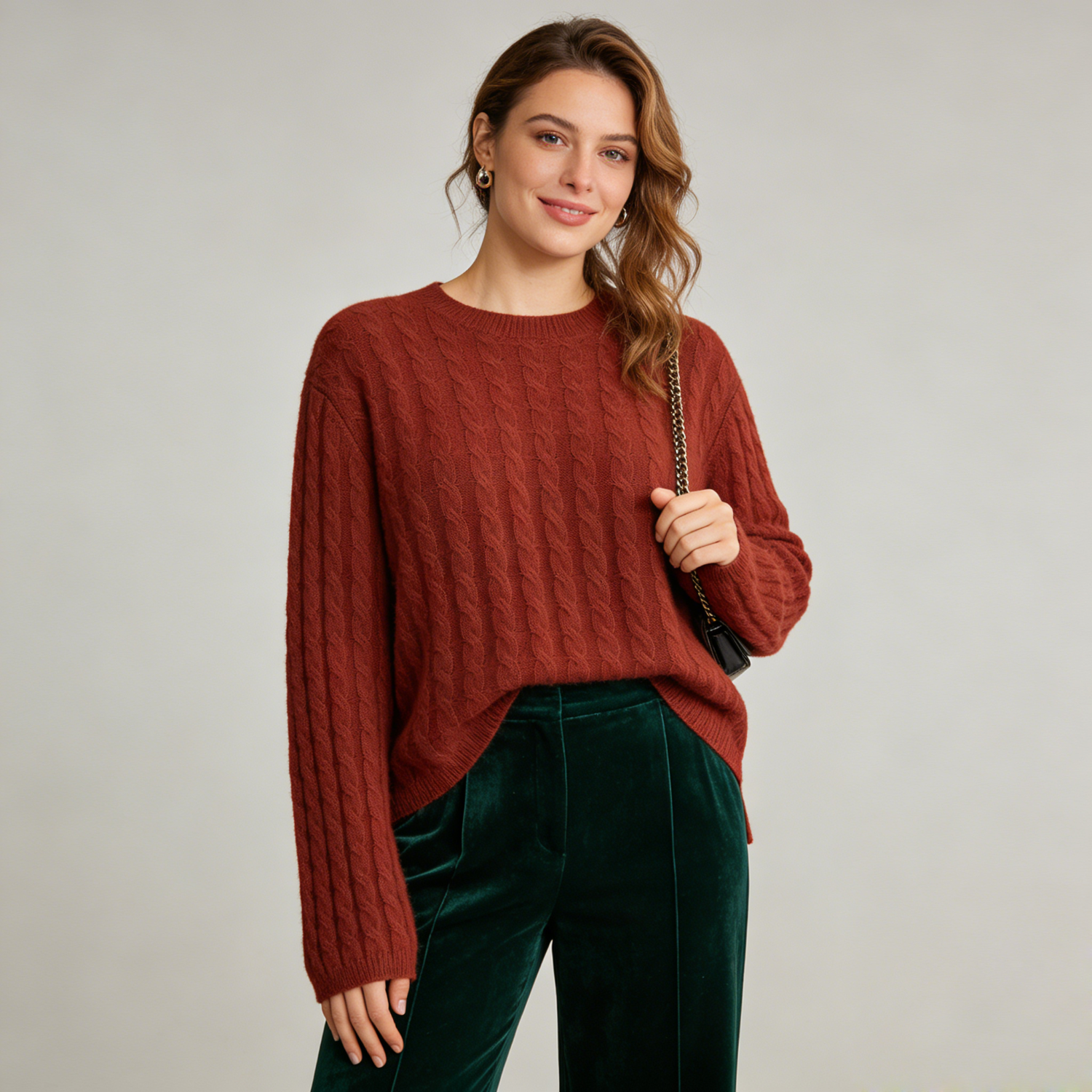 Women's Crewneck Cable Silk Cashmere Sweater | Spring Summer REAL SILK LIFE