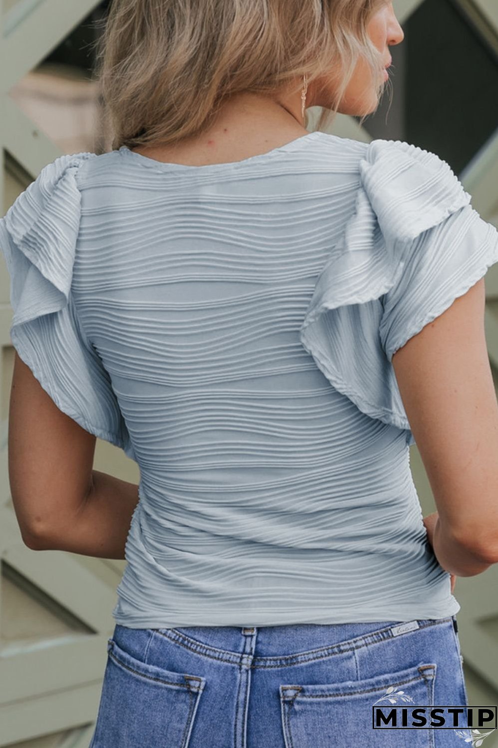 Textured Round Neck Cap Sleeve Top