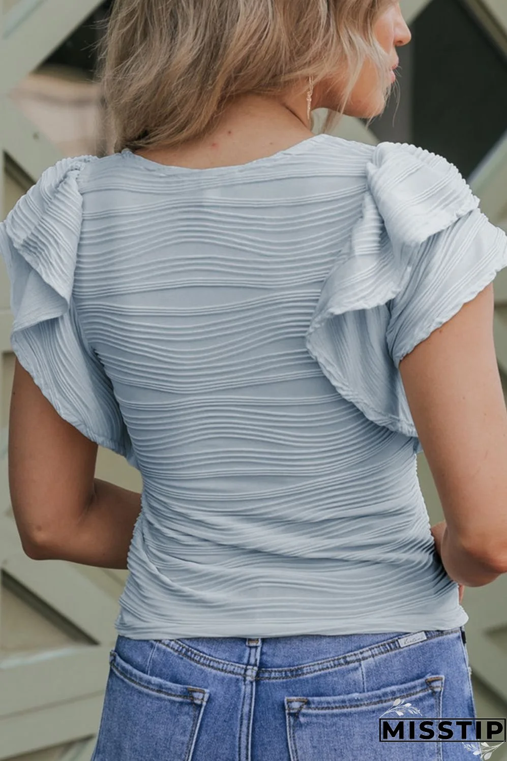 Textured Round Neck Cap Sleeve Top