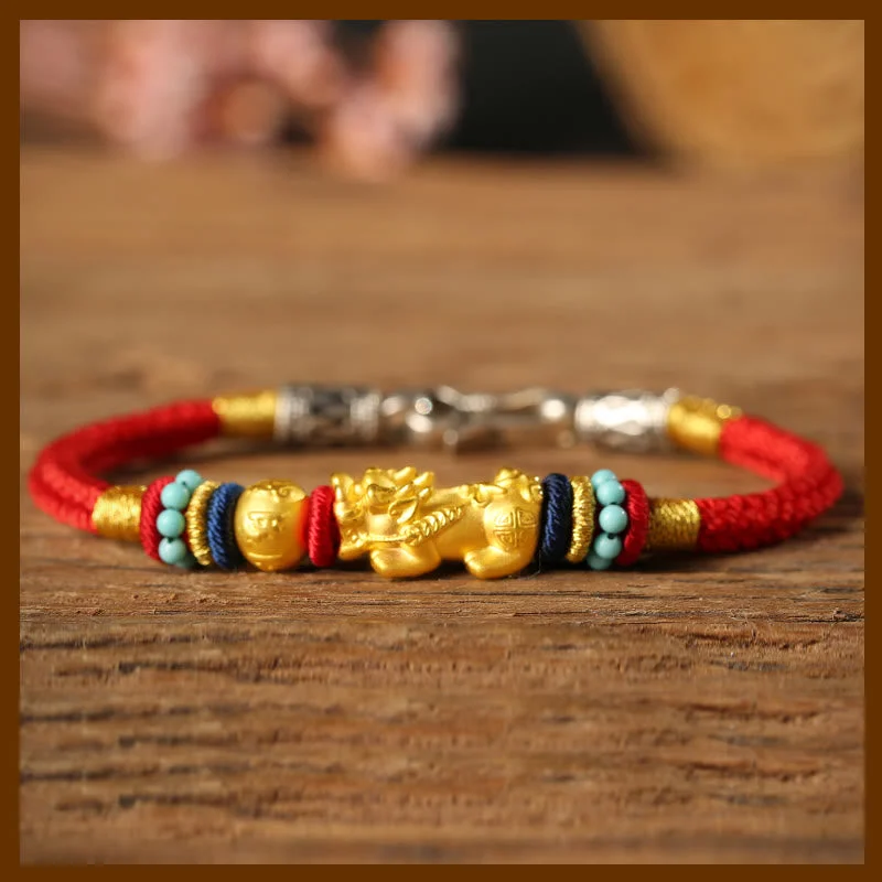 999 Gold PiXiu Om Mani Padme Hum Wealth String Braided Couple Bracelet