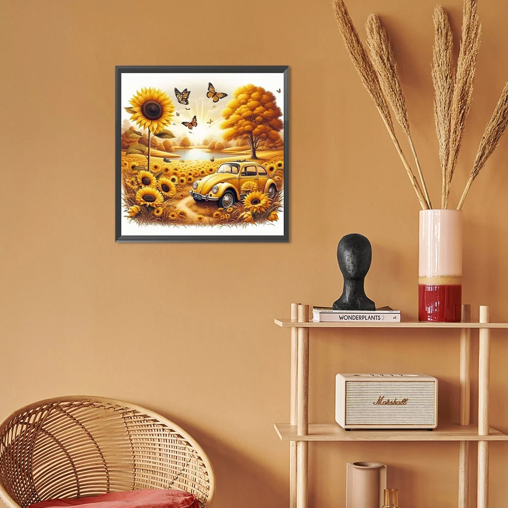 Diamond Painting - Full Round Drill - Sunflower Car(Canvas|30*30cm)