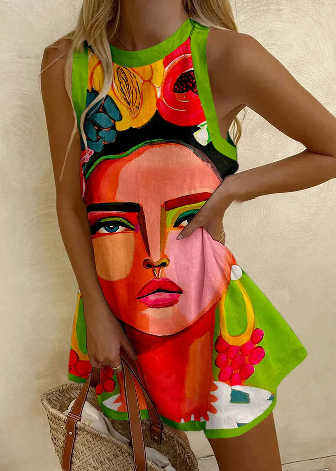 Vintage Abstraction Face Print Mini Dress