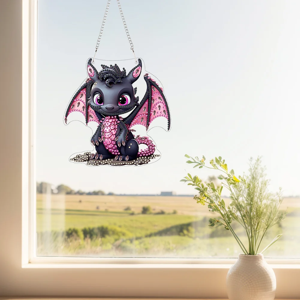 DIY Black Dragon Acrylic Special Shape 5D DIY Diamond Painting Dots Pendant for Home Decor(15*15cm)