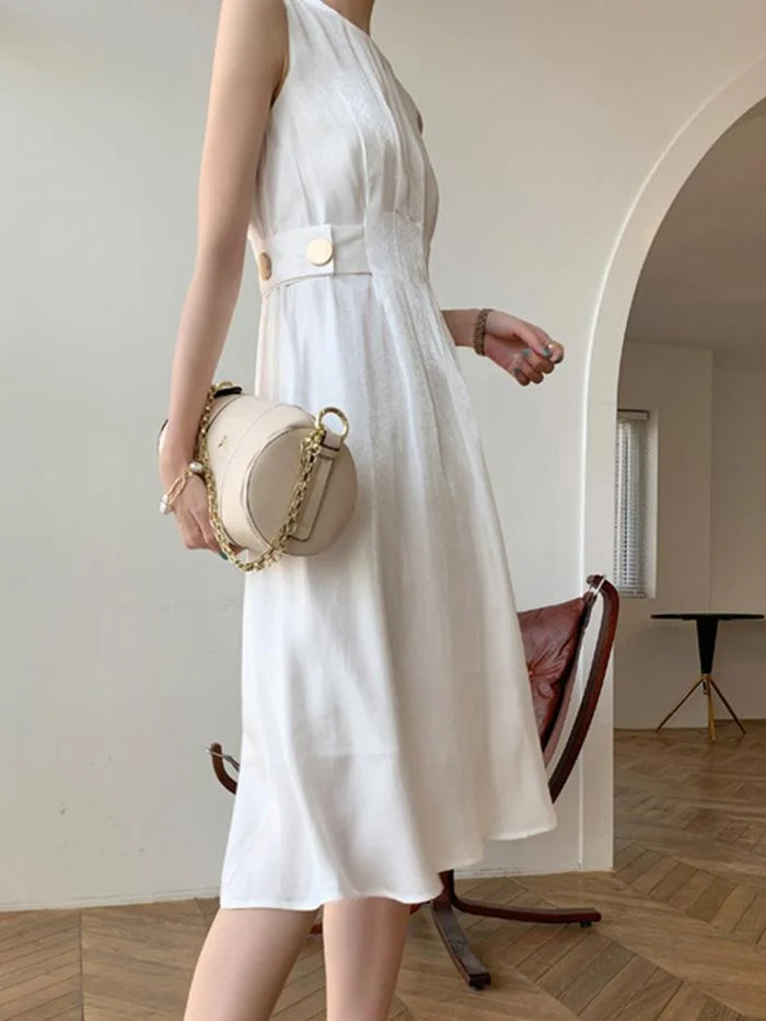 High-waisted A-line Gilt Satin Dress