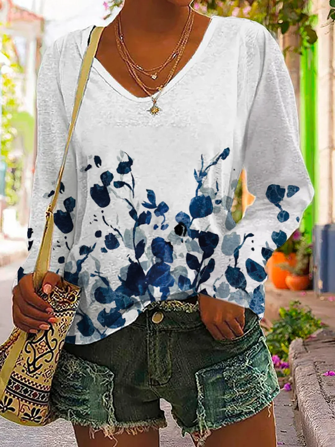Floral Casual V Neck T-Shirt