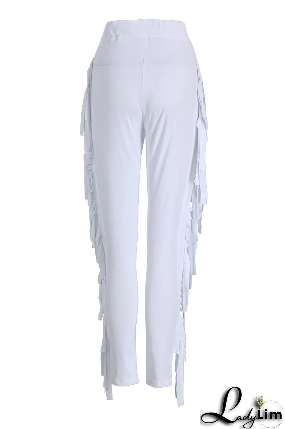 Black Fashion Casual Solid Tassel Regular High Waist Pencil Trousers