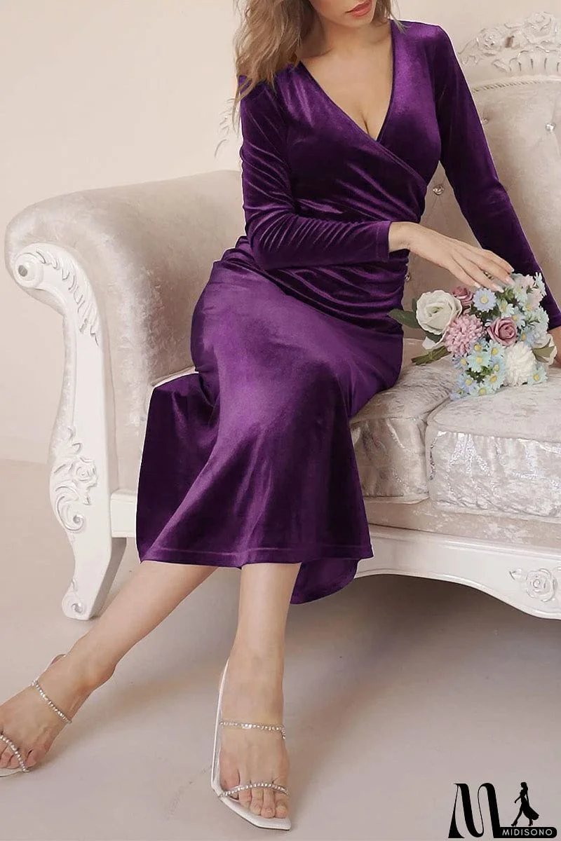 MidiSono - Solid V Neck Trumpet Mermaid Dresses(4 Colros)