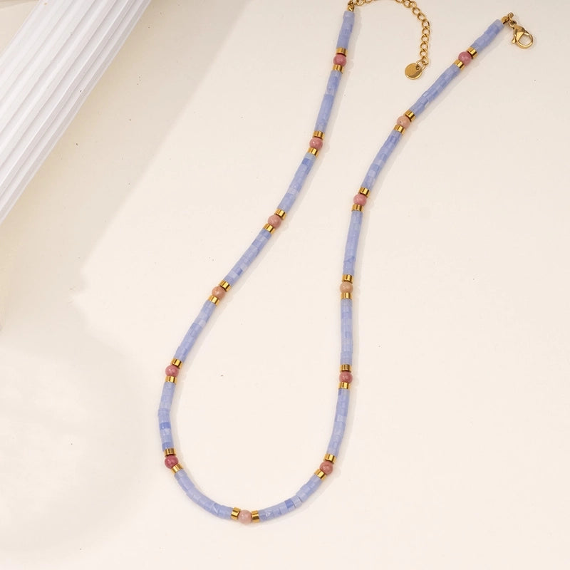 Casual Elegant Lady Geometric 304 Stainless Steel Natural Stone Natural Stone Beaded Chain Necklace In Bulk