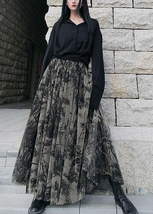 Women Print Tulle Pleated Summer A Line Skirts